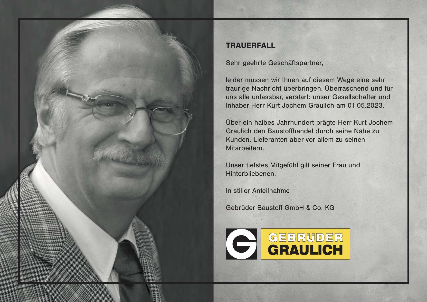 Wir trauern um Kurt-Jochem Graulich Wir trauern um Kurt-Jochem Graulich